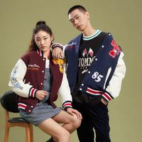 TOMMY HILFIGER Tommy Jeans  男装纯棉复古假两件旗帜提花拼色圆领针织衫15156