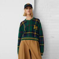 TOMMY HILFIGER 魔力方女含羊毛学院拼色格纹V领短款针织毛衣37539