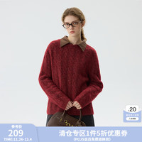 范思蓝恩休闲慵懒圆领套头新年针织毛衣上衣女秋冬202414572 幸运红 S