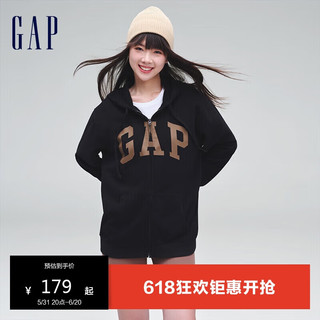 GAP男女装春季2024LOGO美式复古法式圈织软卫衣外套892182 黑 黑色 175/96A(L)亚洲尺码