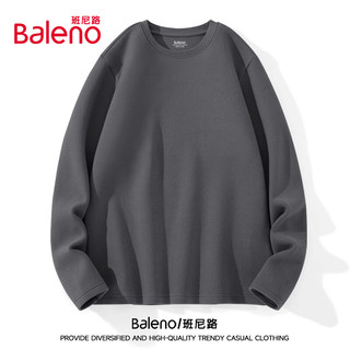 班尼路（Baleno）长袖圆领t恤男加绒保暖冬季纯色内搭上衣设计感简约男士打底衫 中灰/圆领-纯色 5XL(220-240斤)