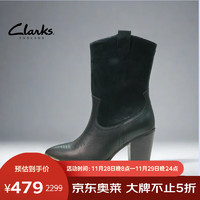 Clarks女鞋烟筒靴尖头秋冬高跟中筒牛皮时装靴子west mid261522774 黑色 37 (230mm)