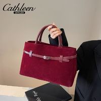 百亿补贴：Cathleen 凯思琳 酒红色包包女式新款小众高级感麂皮绒手提包上班通勤托特包