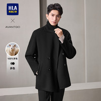 HLA海澜之家大衣男24轻商务经典系列纯羊毛保暖外套男冬 170/88A(M) 黑色（净色）(02)