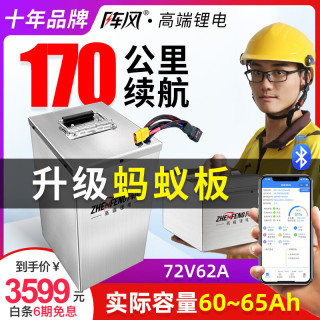 阵风 宁德电动车锂电池蚂蚁板48v60v72v三元锂大容量外卖快递电摩专用 72V62Ah+10A充