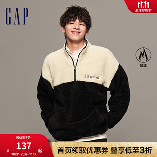 Gap男女装秋LOGO抱抱绒撞色宽松卫衣762540装上衣 黑色 185/108A(XL)