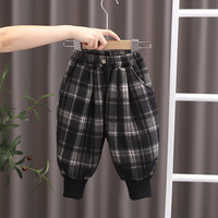 薇靡雅(WEIMIYA)儿童加绒加厚棉裤2024格子宝宝冬装童裤男 245101黑色 100cm
