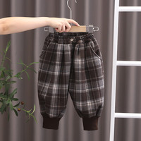 薇靡雅(WEIMIYA)儿童加绒加厚棉裤2024格子宝宝冬装童裤男 245101棕色 110cm
