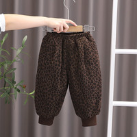 薇靡雅(WEIMIYA)儿童加绒加厚棉裤2024格子宝宝冬装童裤男 245107豹纹 80cm