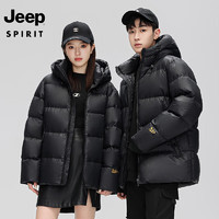 移动端、京东百亿补贴：JEEP SPIRIT 吉普 羽绒服冬季男女同款白鸭绒简约保暖御寒黑金羽绒外套上衣 黑金 2XL（155斤-175斤）