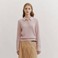 【含绵羊毛】Eland衣恋小奶羔奶呼呼软糯毛衣女POLO领短开衫上衣 粉色(25)Pink M/165