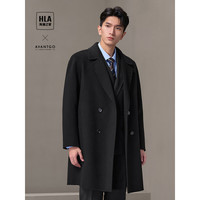 HLA海澜之家大衣男24轻商务经典平驳领纯羊毛外套男冬季 185/100A(XXL) 黑色（净色）(08)