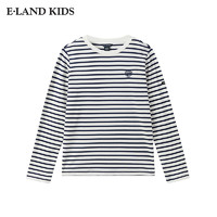 E-LAND KIDS eland kids衣恋童装男女童T恤2024年冬季新品简约撞色圆领条长袖