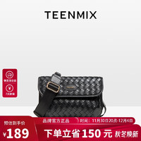 TEENMIX 天美意 女包牛皮斜挎包时尚编织胸包女士百搭大容量方包高级轻奢单肩包女