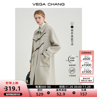 VEGA CHANG牛角扣呢子大衣女冬2024年学院风加厚毛呢大衣 燕麦色长款（160以上） XS