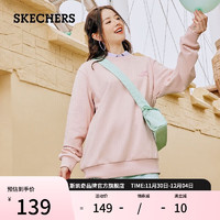 斯凯奇（Skechers）秋冬男女同款圆领卫衣复古宽松舒适长袖打底衫L323U122 粉桃花/01NK XXL