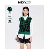 NEXY.CO 奈蔻 秋季休闲街头风针织V领无袖LOGO提花针织衫女