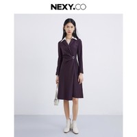 NEXY.CO 奈蔻 24秋季商务通勤收腰褶皱绵羊毛西装连衣裙女