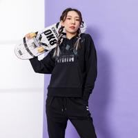 限尺码：PUMA 彪马 纯色简约大LOGO 女式针织连帽卫衣女套头衫