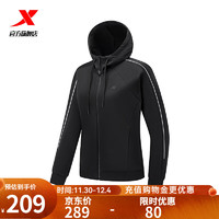 XTEP 特步 连帽上衣女24年休闲针织上衣运动服976128940050 正黑色 M