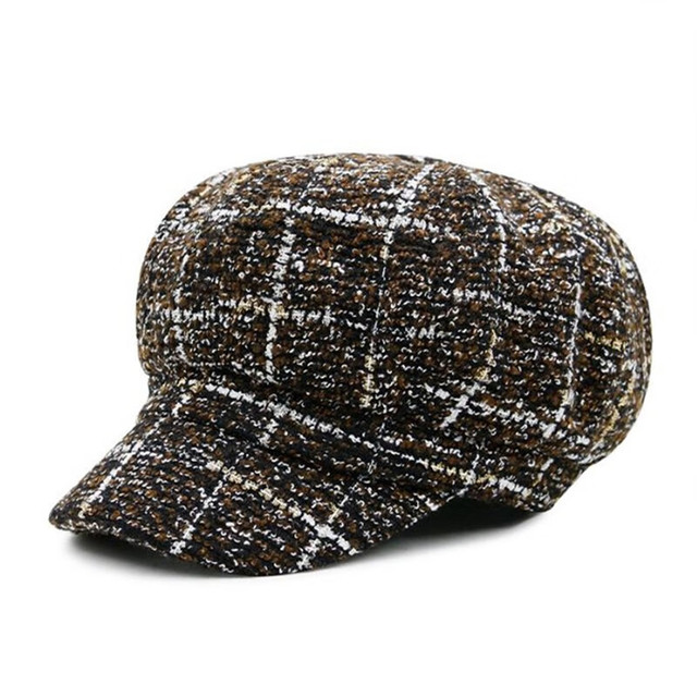 炫世柠檬 格子亮丝贝雷帽 英伦风女士女款 八角帽