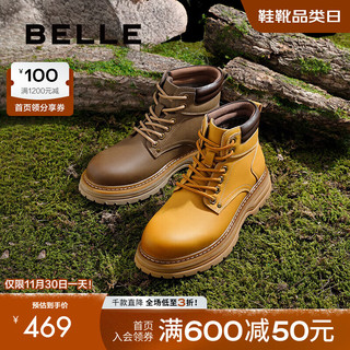 BeLLE 百丽 户外登山工装靴男靴2024冬新复古休闲短靴大黄靴加绒A1672DD4 卡其色-单里 41