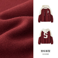森马 Semir卫衣女拼色插肩袖加绒宽松上衣时尚冬季字母连帽套头衫复古风 红白色调00361 180/100A/XXXL