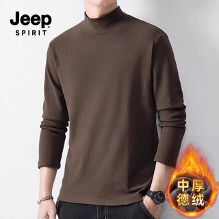 JEEP SPIRIT 秋冬季JEEP/吉普男女双面德绒打底衫恒温保暖加绒长袖T恤半高领1