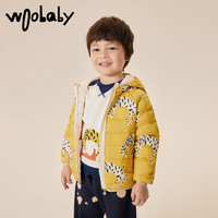 woobaby 儿童羽绒服轻薄女童男童冬装外套宝宝轻羽 WB2203052里奥豹黄-90%白鸭绒 90cm