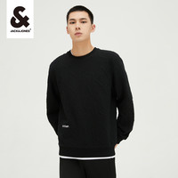 杰克琼斯秋季男百搭休闲和简约舒适潮流刺绣衣身提花满印卫衣 E40黑色 185/104A/XL
