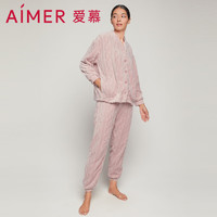 Aimer 爱慕 女秋冬珊瑚绒睡衣套装厚款可外穿保暖开衫家居服套装 藕粉色 165