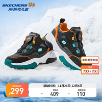 SKECHERS 斯凯奇 秋童鞋旋扣易穿脱运动复古靴中大童棉鞋加绒休闲鞋402247L 黑色/炭灰色/BKCC 31码