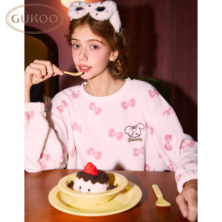 果壳（Gukoo）睡衣女秋冬季款卡通圆领套头薄绒款保暖套装家居服 天堂粉2 XL 