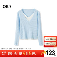 森马（Semir）毛衣女拼色假两件毛衫修身2024秋拼接圆领套头衫显瘦109524107002 蓝白色调00481