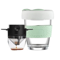 朗特乐（Le Bronte）不锈钢手冲咖啡过滤杯双层滤网美式过滤器便携户外免滤纸咖啡壶 双层滤网+托杯+玻璃咖啡杯