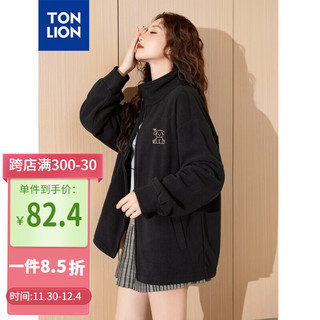 唐狮（TonLion）2023摇粒绒外套女立领开衫宽松上衣 黑色 S 