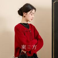 3COLOUR 三彩 2024冬季中式双面呢大衣温柔气质绵羊毛外套女C