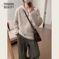 TONSON BEAUTY 秋冬新款针织衫羊驼毛连帽毛衣女宽松慵懒韩系外套