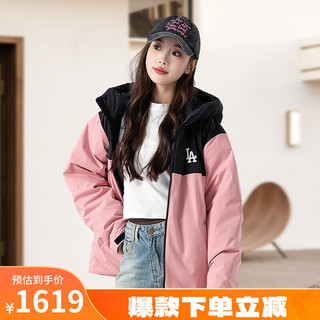 美职棒（MLB） 羽绒服女24冬季时尚连帽休闲保暖外套3ADJB0646 洛杉矶道奇/麻粉色 L 175/96A