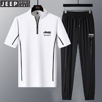 JEEP SPIRIT 吉普(JEEP)潮流T恤男短袖休闲运动套装2024夏季薄款冰丝短袖男士