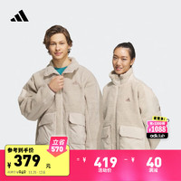 adidas 阿迪达斯 情侣款宽松保暖仿羊羔绒夹克外套男女阿迪达斯官方轻运动 浅卡其色 A/L