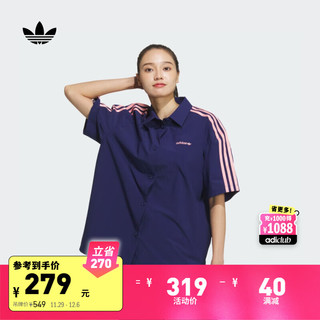 adidas 阿迪达斯 梭织运动短袖上衣女装阿迪达斯官方三叶草JD3283 深蓝 M