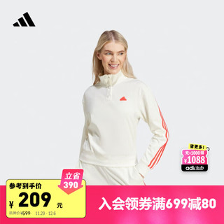 adidas 阿迪达斯 休闲半开襟长袖套头衫女装阿迪达斯官方轻运动IT4826 汉玉白/浅红 M