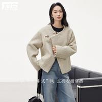 DUIBAI 对白 2024冬装新中式流苏盘扣圈圈呢斗篷外套女式短款毛呢大衣