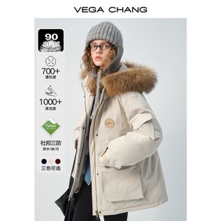 VEGA CHANG 三防羽绒服女冬2024年新款连帽毛领加厚保暖派克服外套