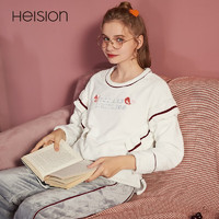 HEISION 海之宁 珊瑚绒睡衣女秋冬季可爱韩版保暖甜美法兰绒睡衣加厚加绒家居服套装 H81DWJT046白色荷叶袖边 XL码