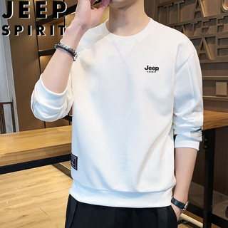 JEEP SPIRIT 吉普卫衣男春秋季长袖T恤中青年休闲圆领套头男装 白色 XL  XL-（125斤-140斤）