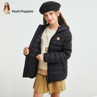 暇步士（Hush Puppies）童装儿童轻薄羽24冬男女童连帽羽绒服90绒抑菌外套 钻石黑 105 