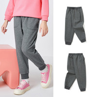 巴拉巴拉童装儿童加绒裤子男童秋冬2024女童长裤宝宝运动卫裤 简约深花灰-加绒（加厚）