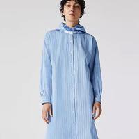 法国拉科斯特 LACOSTE女装法式连衣裙女秋季长袖个性领巾优雅竖纹宽松连衣裙